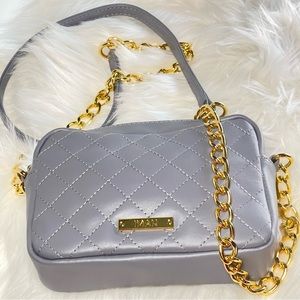 IMAN Gray Leather Crossbody Bag with Gold Hardware